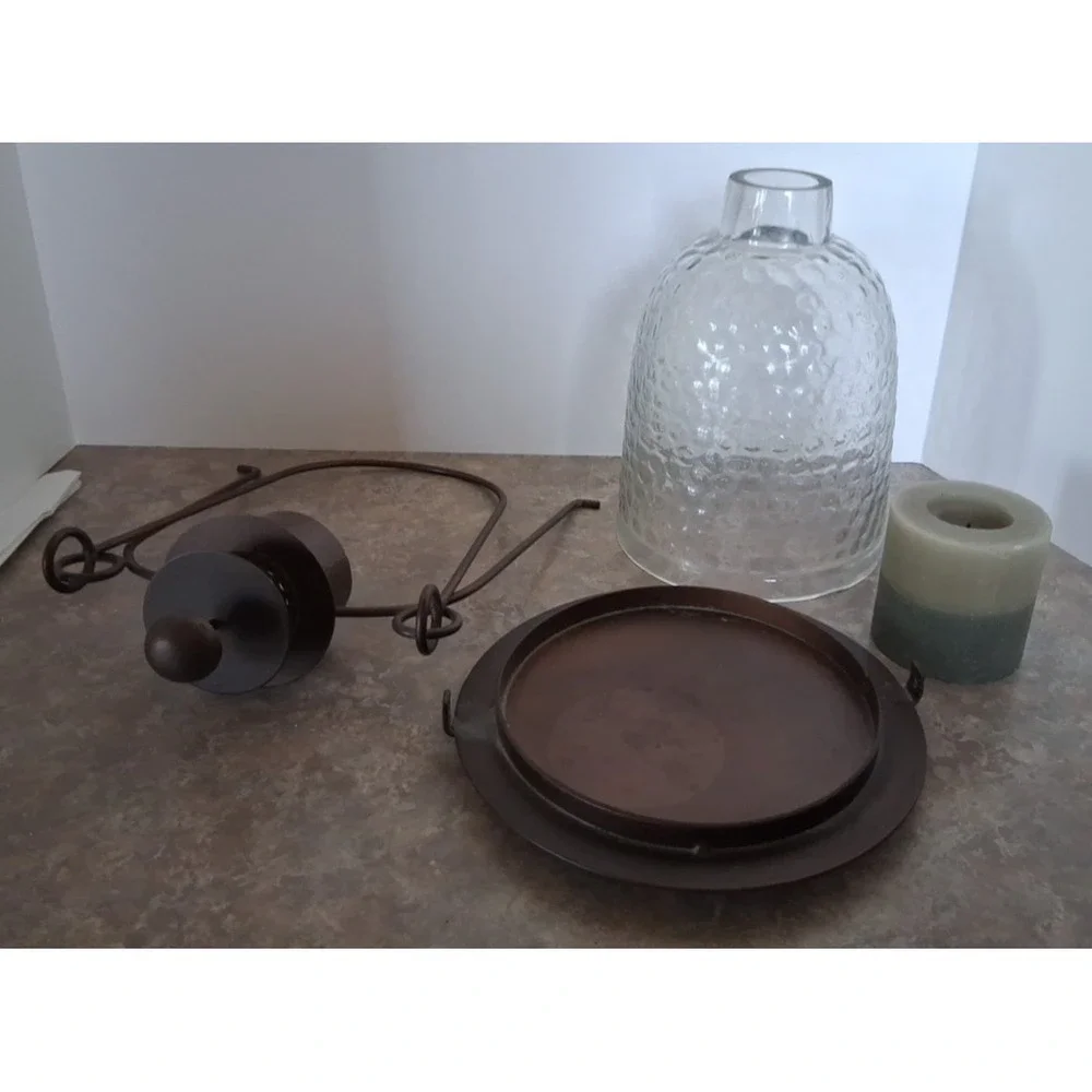 Glass Brass Steel Deck Light Lamp with Candle and Hanger attached to Outside Lmp